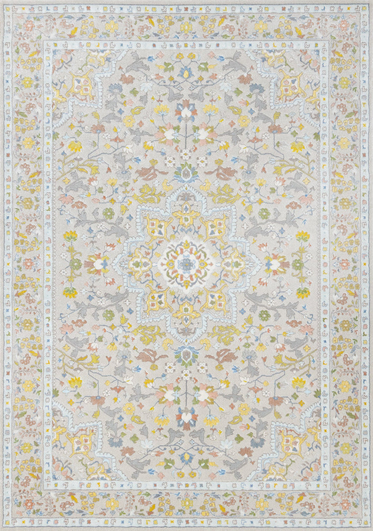 Belle Cream Yellow Blue Classic Border Rug by Kalora Interiors