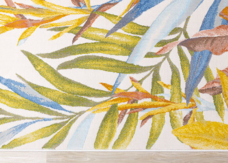 Belle Blue Pink Yellow Green Tropical Plant Rug by Kalora Interiors