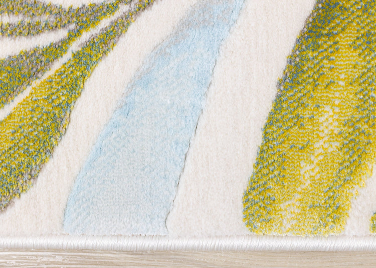 Belle Blue Pink Yellow Green Tropical Plant Rug by Kalora Interiors