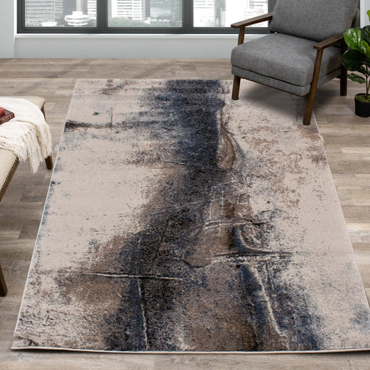 Breeze Cream Blue Brown Urban Rift Rug by Kalora Interiors