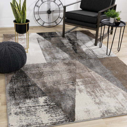 Breeze Cream Brown Grey Robust Triangle Rug by Kalora Interiors