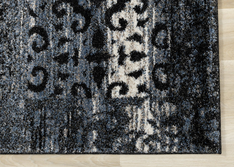 Breeze Blue Black Cream Pattern Patchwork Rug by Kalora Interiors