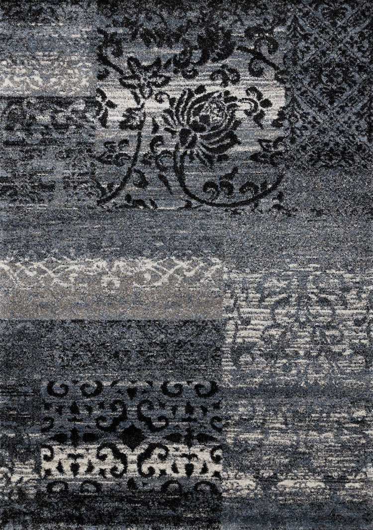 Alfombra de retazos con estampado de crema azul y negro Breeze de Kalora Interiors