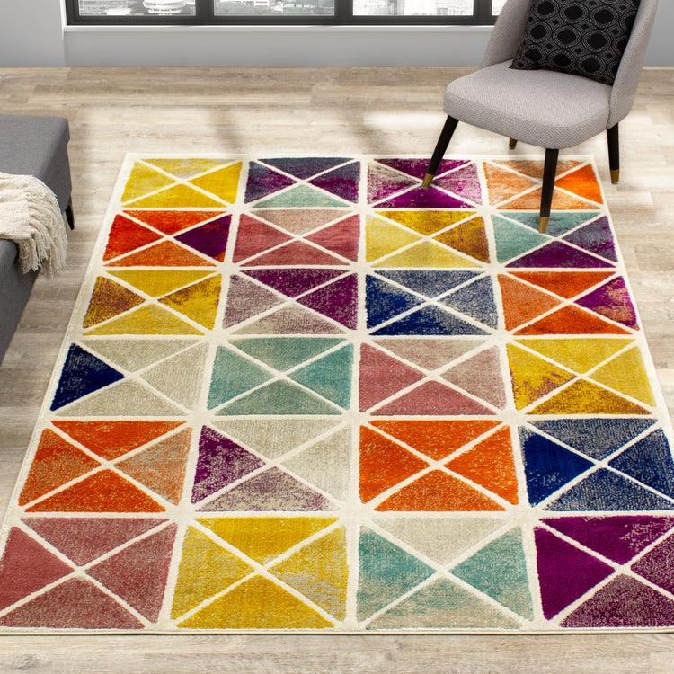 Brighton Beige Yellow Geometric Rug by Kalora Interiors