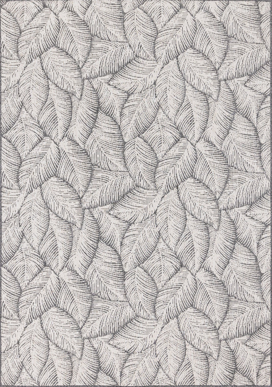 Bristol Grey White Leaf Pattern Indoor/Outdoor Reversible Rug by Kalora Interiors