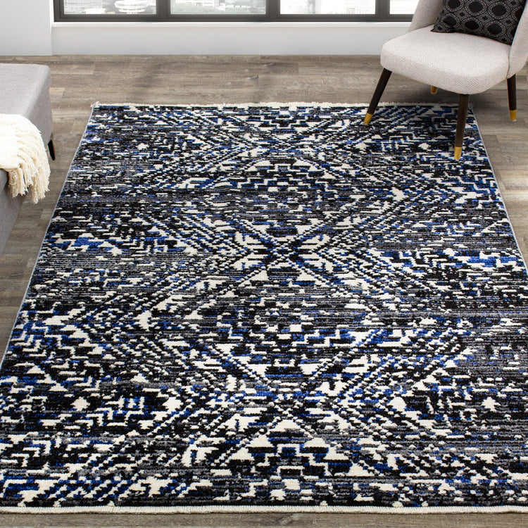 Calabar Black Grey Blue Global Inspired Rug by Kalora Interiors