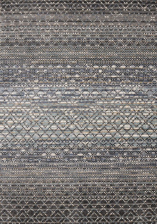 Calabar Blue Grey White Banded Pattern Rug by Kalora Interiors