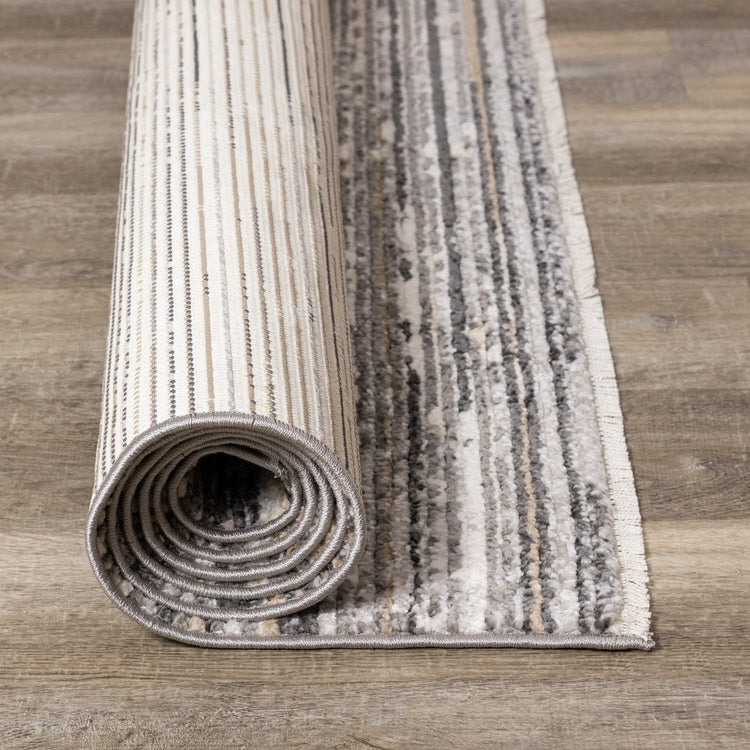 Calabar Grey Beige White Banded Blend Rug by Kalora Interiors