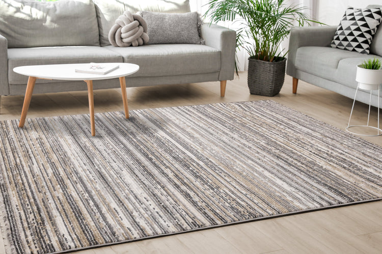 Calabar Grey Beige White Banded Blend Rug by Kalora Interiors