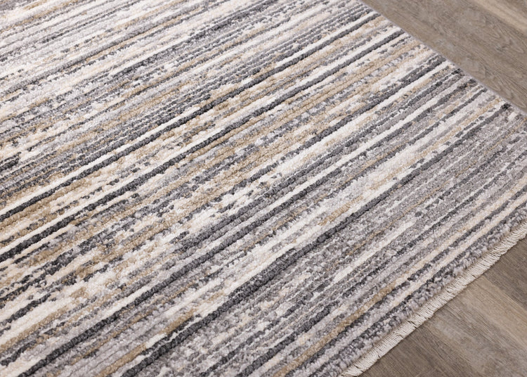 Calabar Grey Beige White Banded Blend Rug by Kalora Interiors