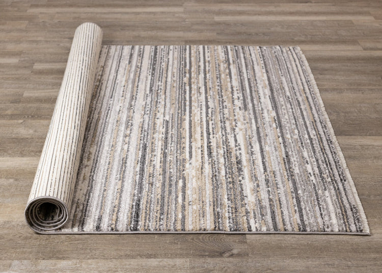 Calabar Grey Beige White Banded Blend Rug by Kalora Interiors