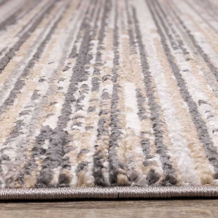 Calabar Grey Beige White Banded Blend Rug by Kalora Interiors