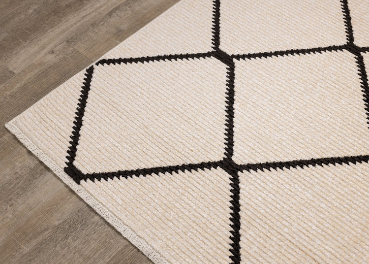 Calabar Cream Grey Lattice Rug by Kalora Interiors