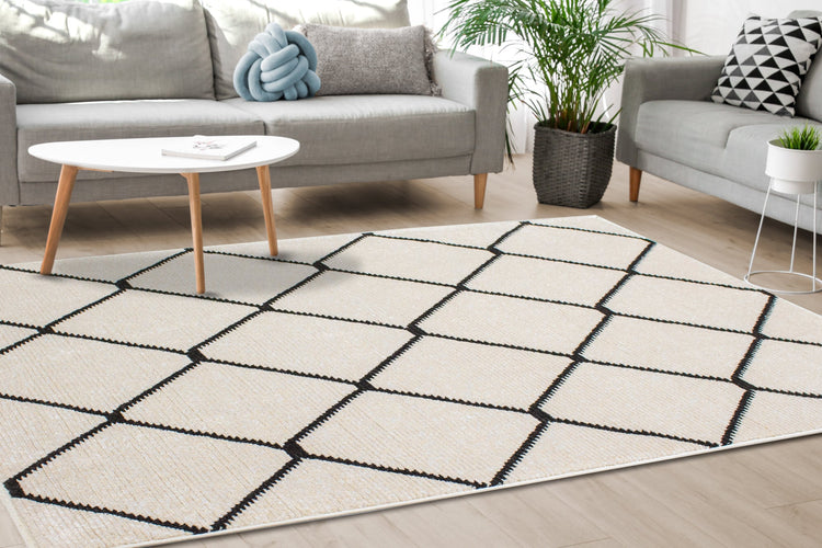 Calabar Cream Grey Lattice Rug by Kalora Interiors