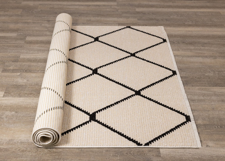 Calabar Cream Grey Lattice Rug by Kalora Interiors