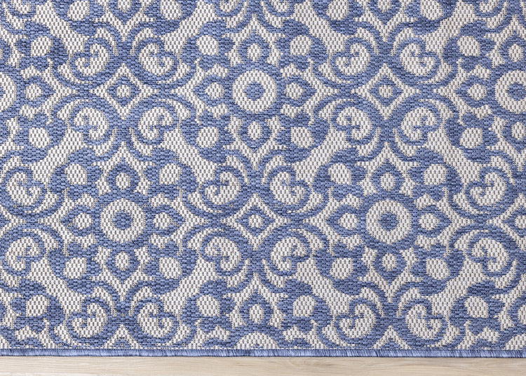 Canopy Blue Damask Flatweave Outdoor Rug by Kalora Interiors