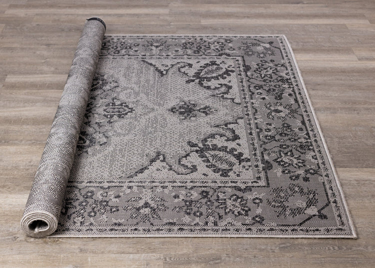 Canopy Grey Black Traditional Indoor/Outdoor Rug by Kalora Interiors