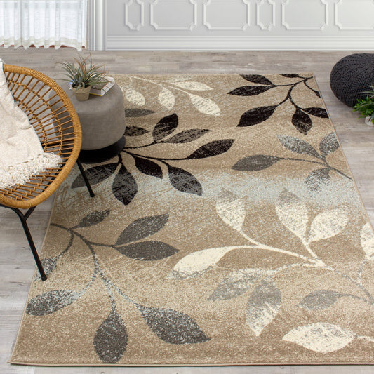 Casa Taupe Blue Leafy Rug by Kalora Interiors