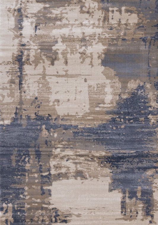 Chorus Blue Beige Abstract Earth Tone Plush Rug by Kalora Interiors