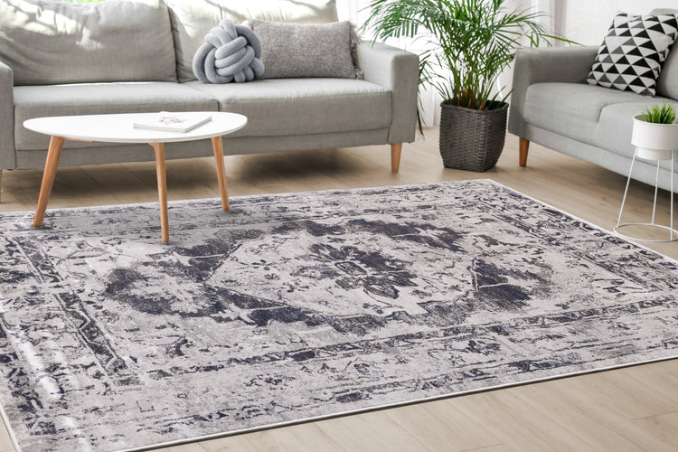 Chorus Grey Blue Elegant Border Rug by Kalora Interiors