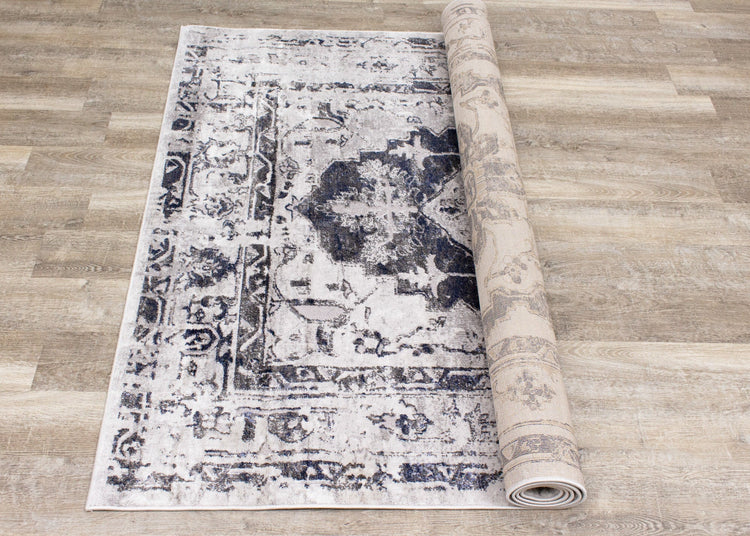 Chorus Grey Blue Elegant Border Rug by Kalora Interiors