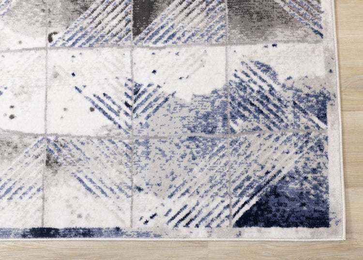 Chorus Grey Blue White Distressed Triangle Grid Rug by Kalora Interiors