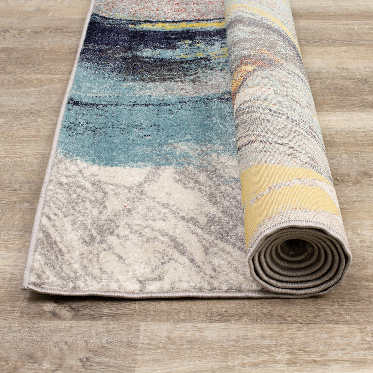 Clarity Grey Blue Abstract Brushstrokes Rug by Kalora Interiors