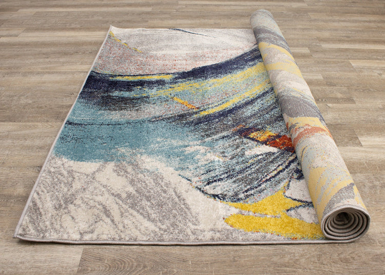 Clarity Grey Blue Abstract Brushstrokes Rug by Kalora Interiors