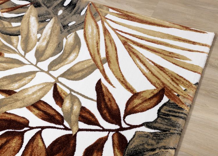 Claro White Beige Grey Palm Leaf Pattern Rug by Kalora Interiors