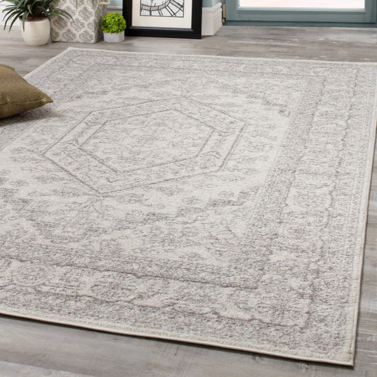 Converge 5344_9363 White Grey Elegant Faded Traditional Oriental Style Area Rug by Novelle Home