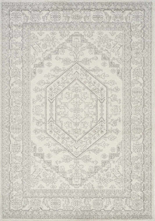 Converge 5344_9363 Alfombra elegante de estilo oriental tradicional desteñido gris blanco de Novelle Home