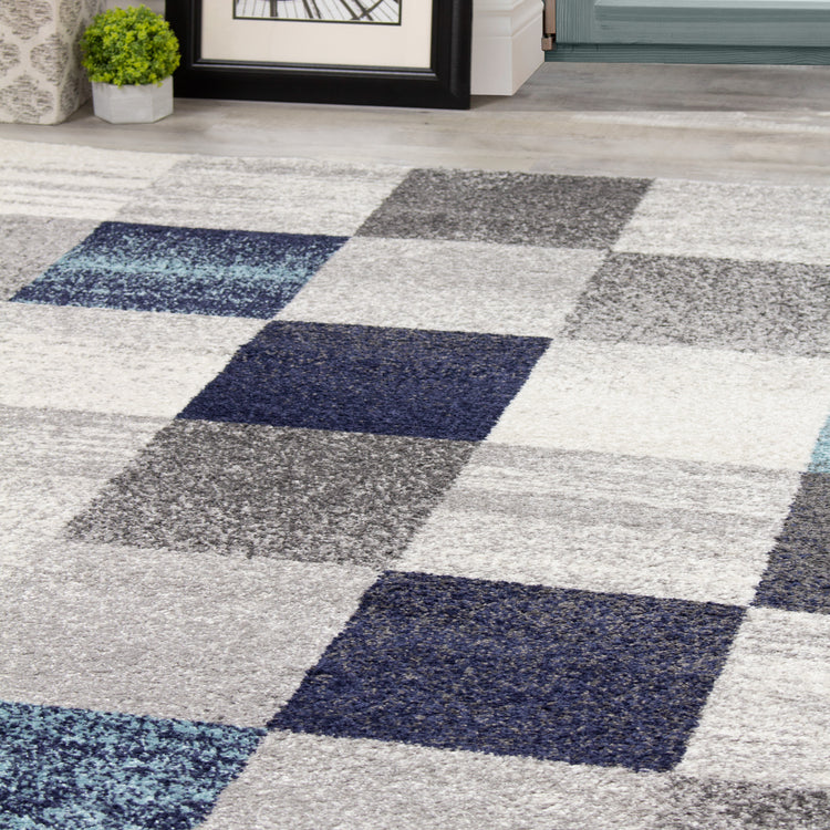 Converge 8942_2939 Blue Grey Squares Area Rug by Novelle Home