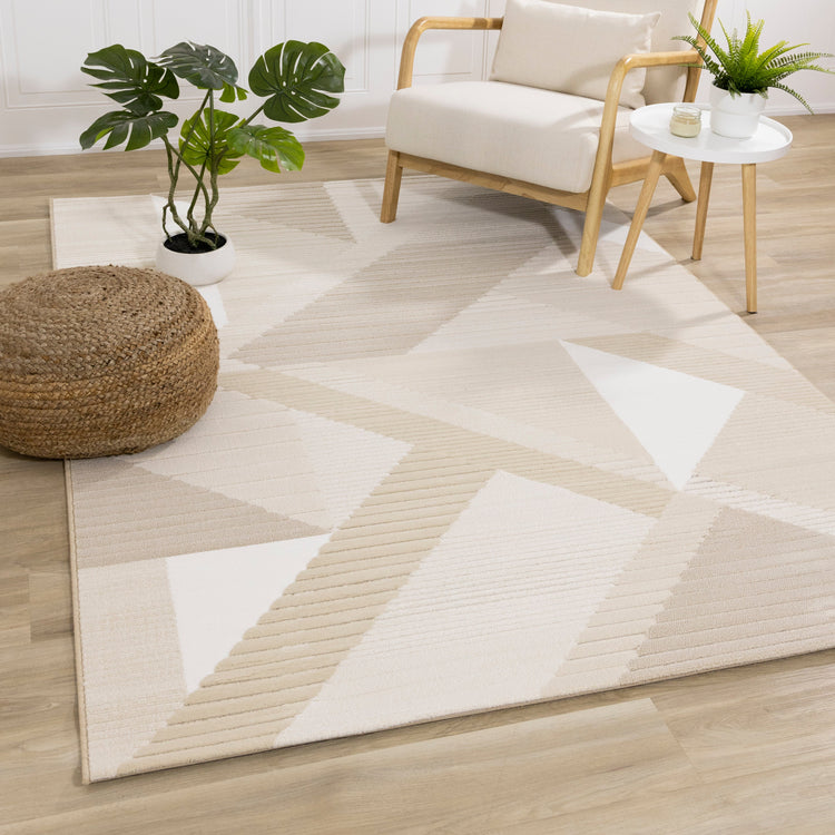 Ella Beige Cream Elegant Contemporary Geometric Pattern Rug by Kalora Interiors