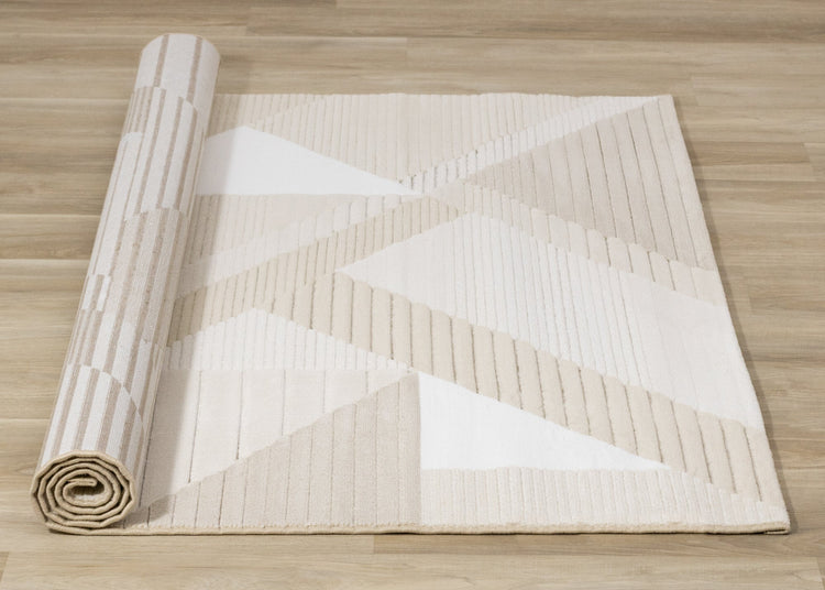 Ella Beige Cream Elegant Contemporary Geometric Pattern Rug by Kalora Interiors