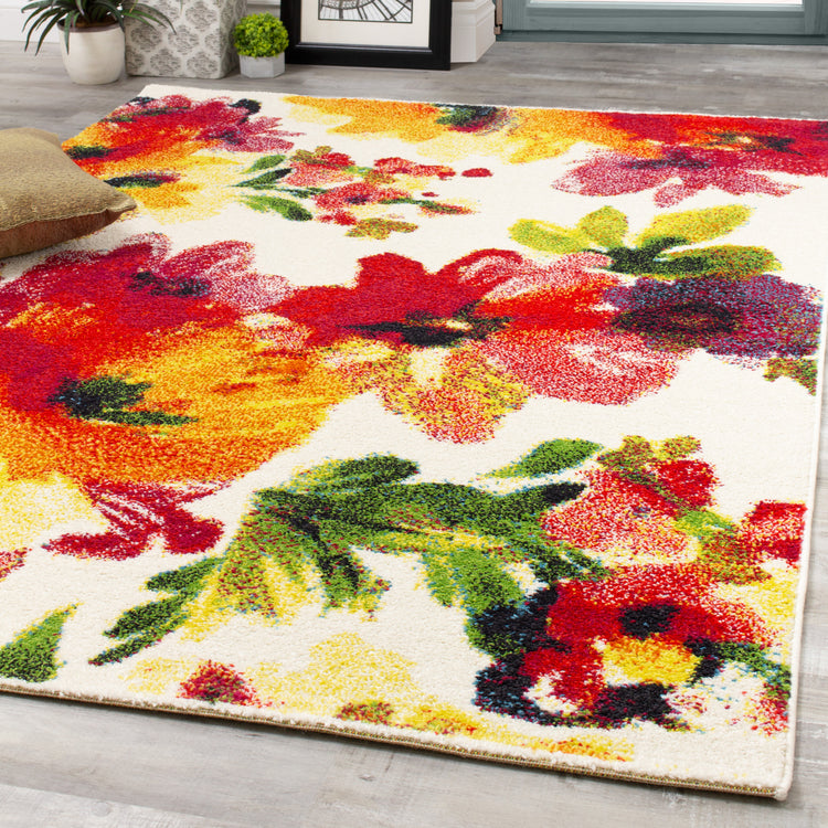 Equinox 8762_3P01 Bright Red and Purple Botanical Flower Area Rug by Novelle Home
