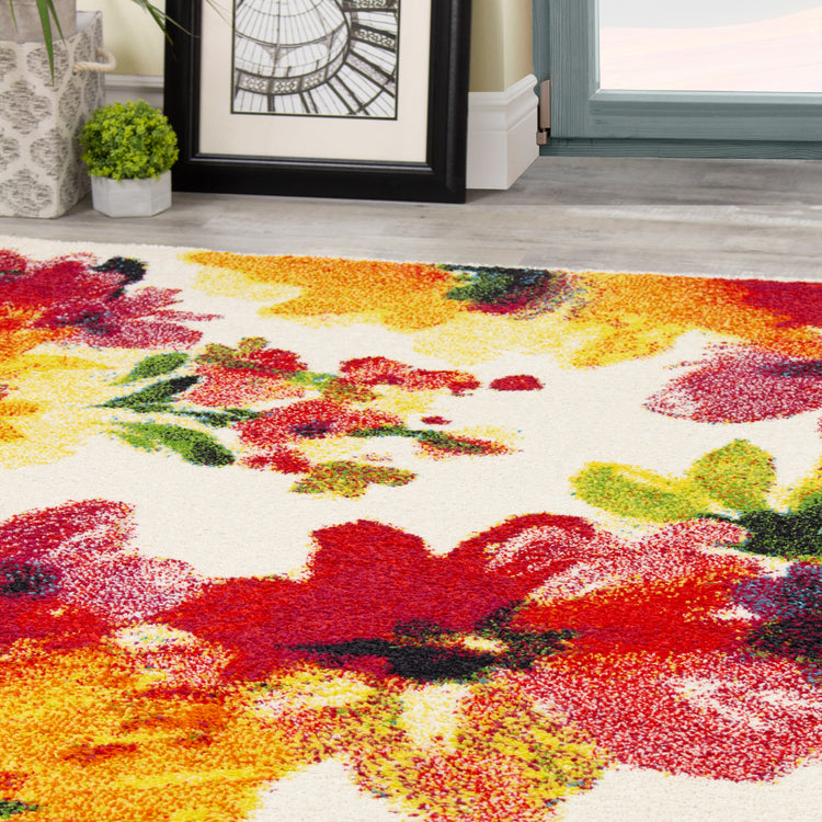 Equinox 8762_3P01 Bright Red and Purple Botanical Flower Area Rug by Novelle Home