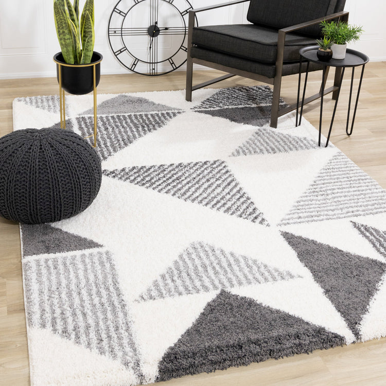 Fergus White Grey Placement Pattern Rug by Kalora Interiors