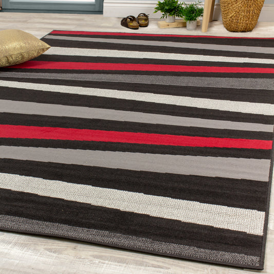 Fiona 3637_1945 Black Grey Red Marble Track Area Rug by Novelle Home