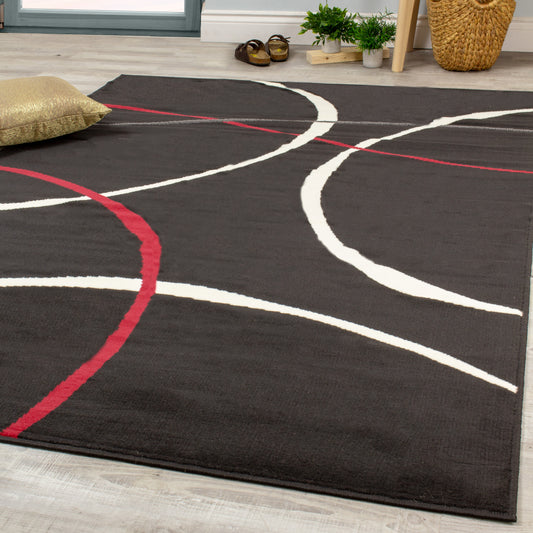 Fiona 5015_1945 Black White Red Swoop Carvings Area Rug by Novelle Home