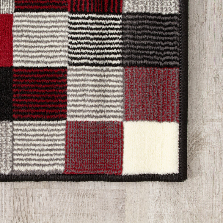 Fiona 700669_11944 Red Grey Black Tiny Blocks Rug by Novelle Home
