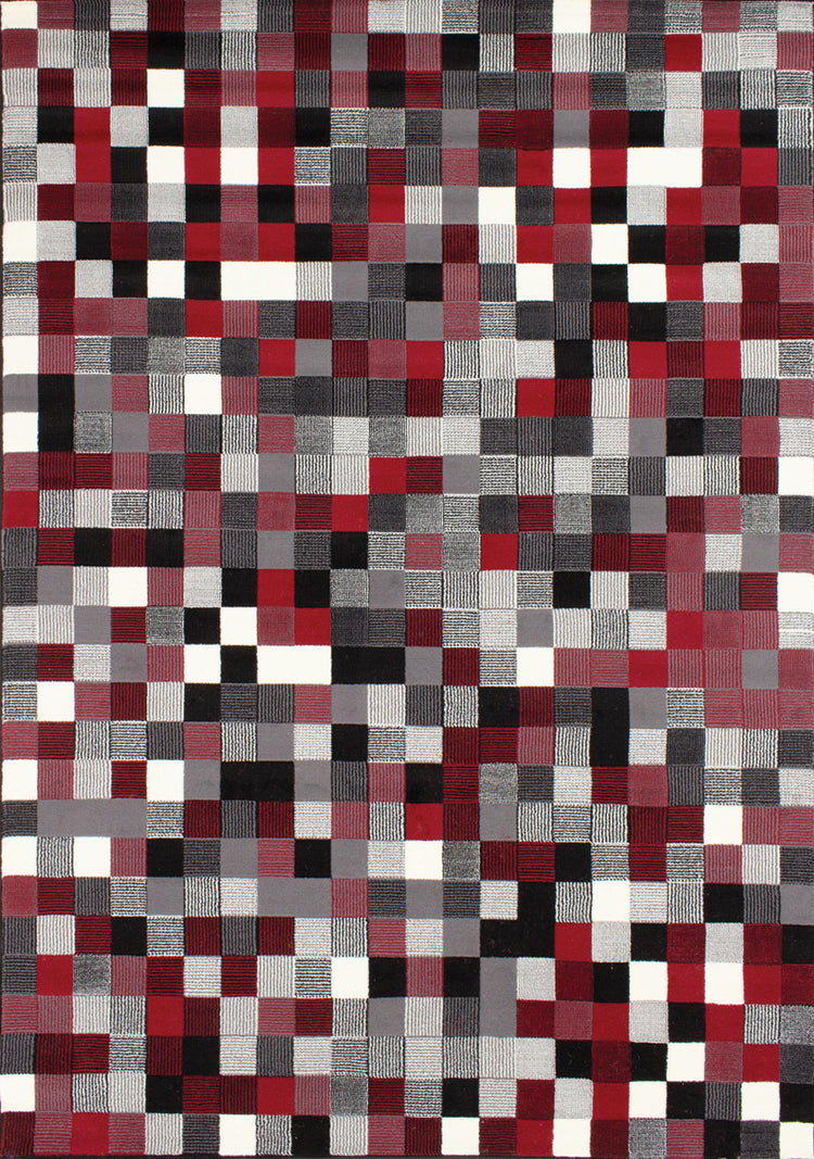 Fiona 700669_11944 Red Grey Black Tiny Blocks Alfombra de Novelle Home