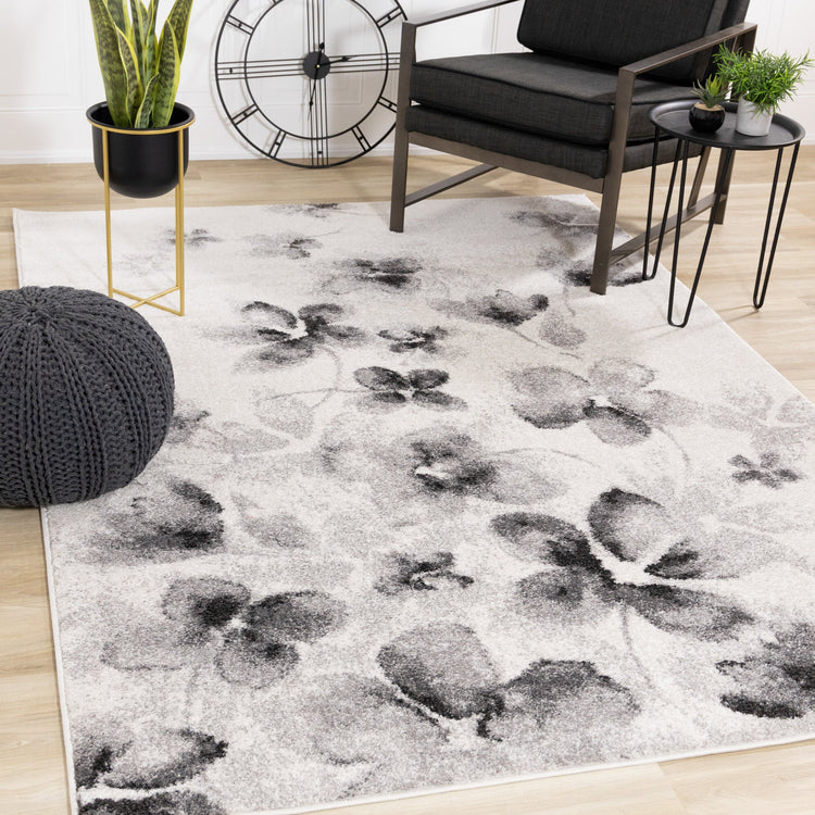 Focus White Grey Botanical Rug by Kalora Interiors