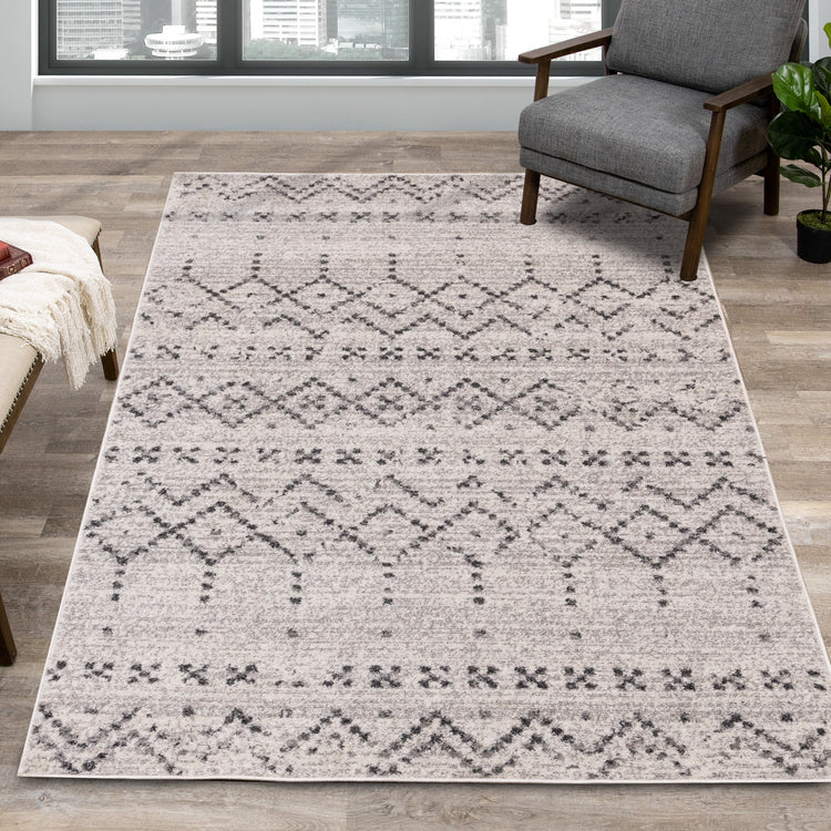 Focus Grey White Banded Global Inspired Rug by Kalora Interiors