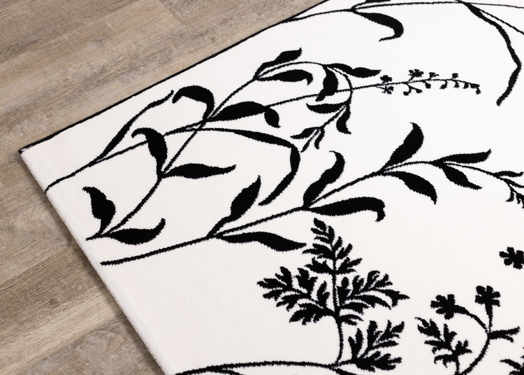 Ice White Black Foliage Rug by Kalora Interiors