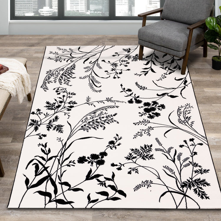 Ice White Black Foliage Rug by Kalora Interiors