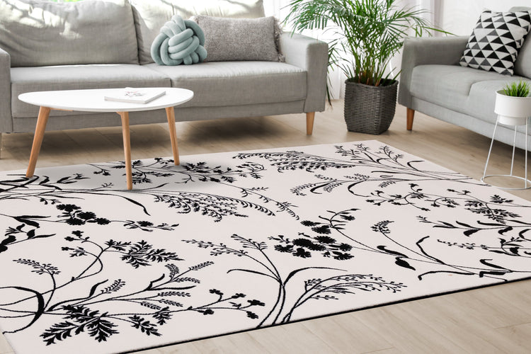 Ice White Black Foliage Rug by Kalora Interiors