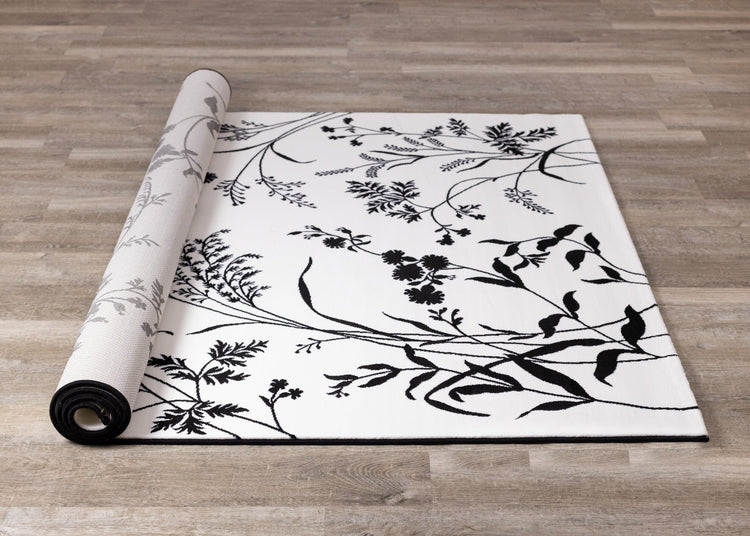 Ice White Black Foliage Rug by Kalora Interiors