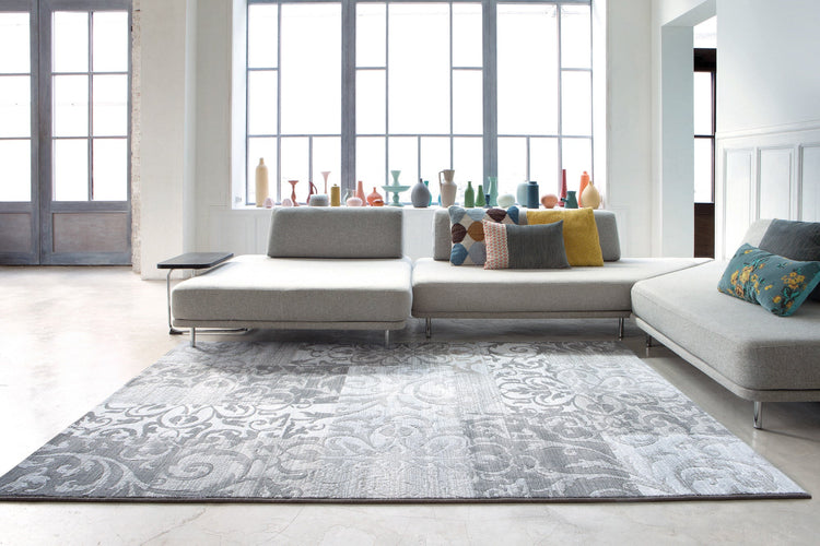 Intrigue Grey Damask Patchwork Rug by Kalora Interiors