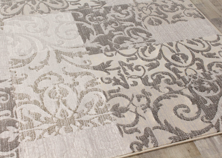 Intrigue Grey Damask Patchwork Rug by Kalora Interiors