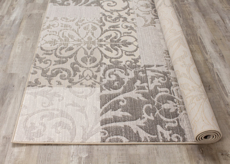 Alfombra de patchwork de damasco gris Intrigue de Kalora Interiors